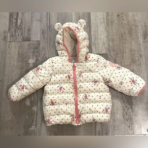 Baby Gap Flower Puffer Jacket Fleece Lined Coat with Ears 18-24 mo.